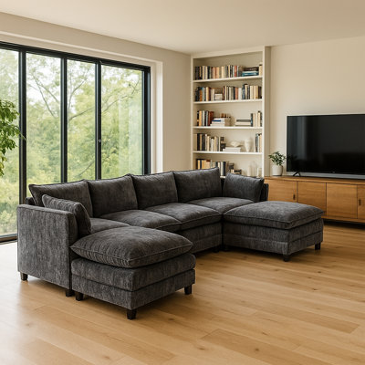 148'' Luxury Chenille U-Shaped Modular Sectional – Oversized Family Lounging Sofa