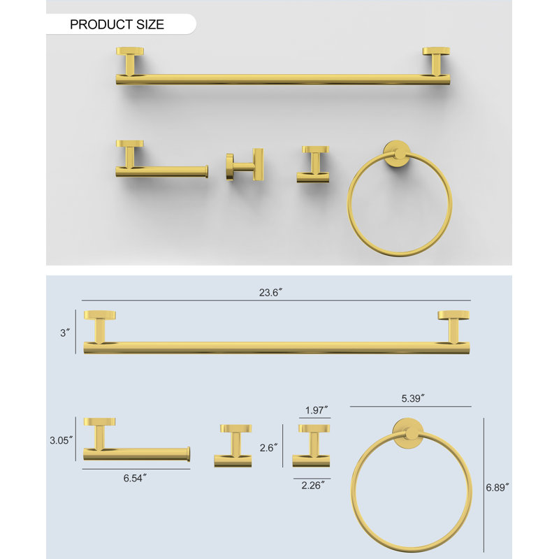 Ensemble de quincaillerie de salle de bain en acier inoxydable VIBRANTBATH 5 pièces, robuste et facile à installer avec un design élégant