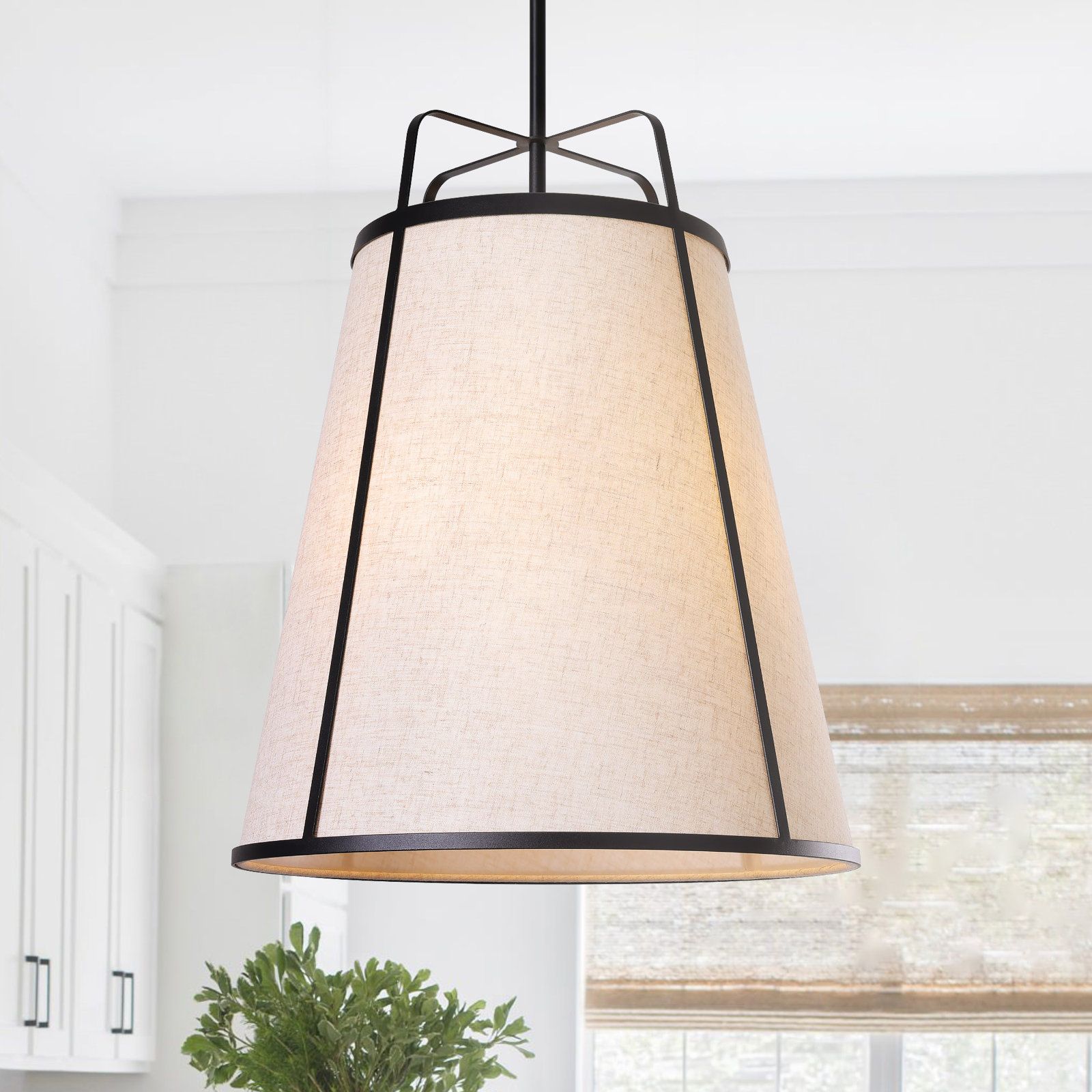 Dimmable Linen 3-Light Pendant, Matte Black