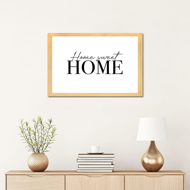 Home Sweet Home-impression d’art textuel, H 16 po x l 24 po x P 1 po, Toile avec cadre en bois beige, Blanc