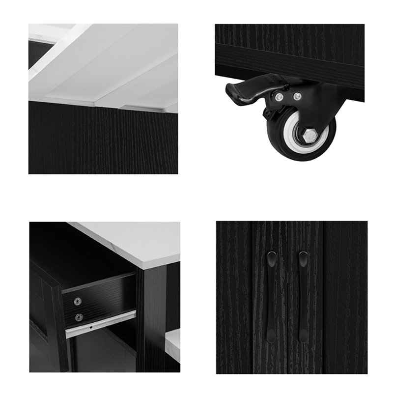 Kitchen Island With Extendable Dining Table, Black/White