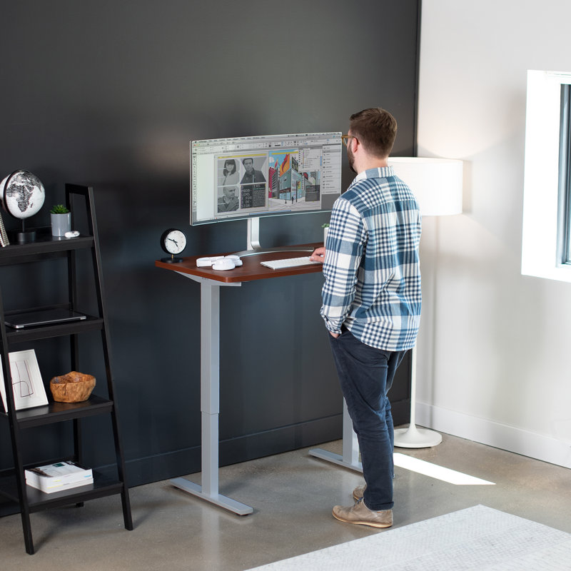 Light Wood and Black Adjustable Height Standing Desk