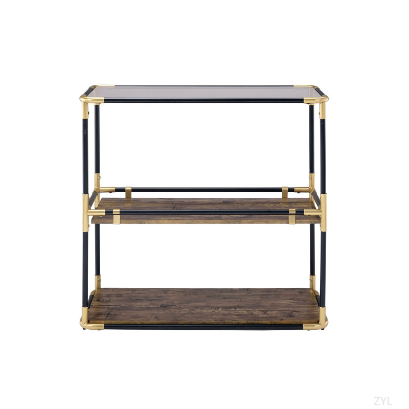 Plateau en verre fumé et console à finition noire et dorée