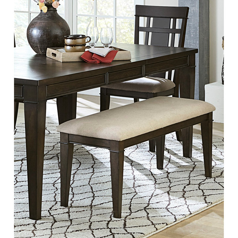 Banc brun foncé de 48 po avec assise rembourrée en tissu beige pour un confort durable de 48 po