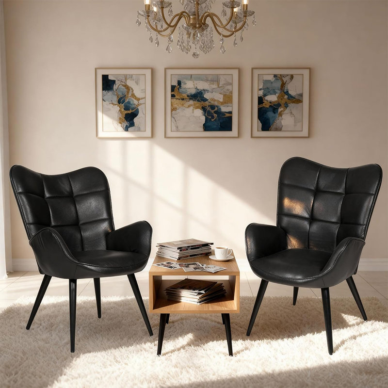 Mid-Century Modern Upholstered Dining Chairs with Wood Legs, High-Back Kitchen Chairs for Dining Room, Living Room & Restaurant