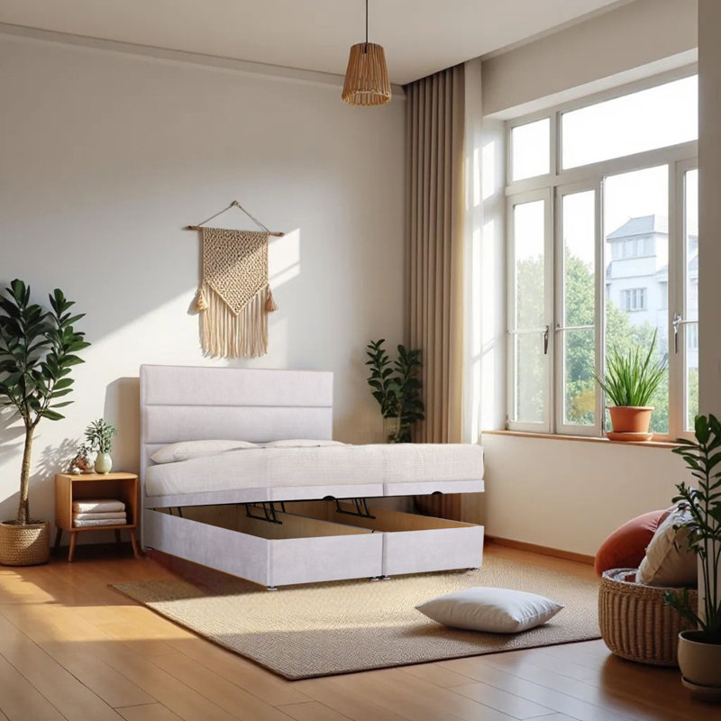 Upholstered Divan Bed with Mattress, Double (4'6), Cream