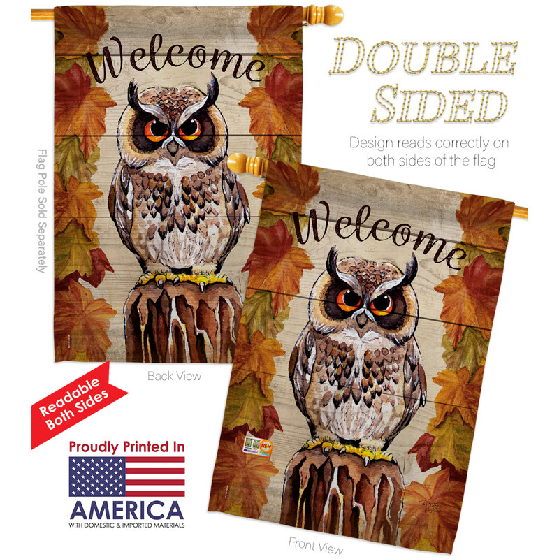Hibou regardant les 2 faces en polyester 40 po x 28 po Ensemble de drapeaux