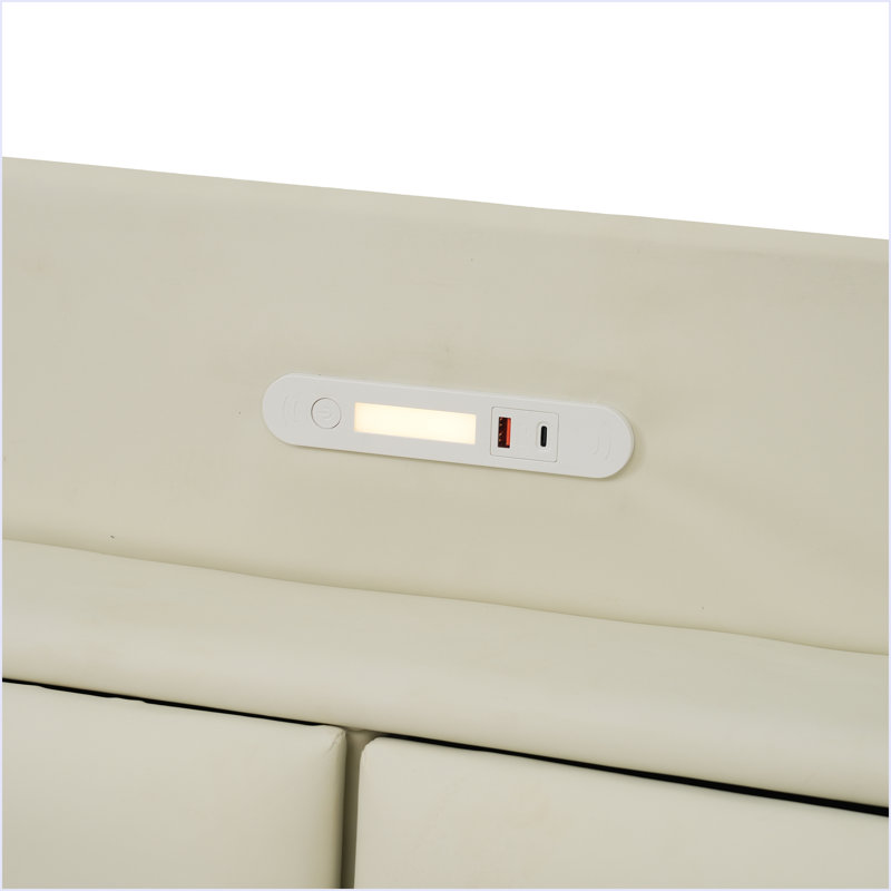 Queen Size Floating Bed Frame With Storage Headboard, Beige