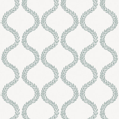 Laurel Leaf Trellis Mist Wallpaper