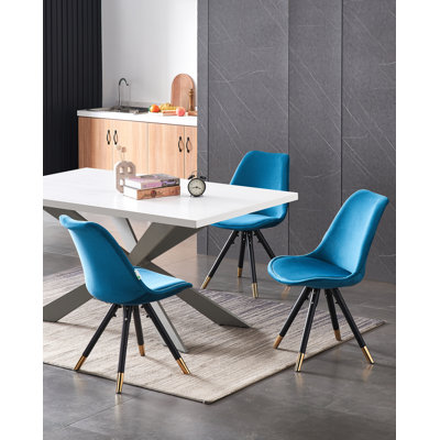 Guadelupe 4 Person Dining set - a Rectangular Wooden Dining Table with Metal Legs and a Set of 4 Quilted Velvet Dining Chairs for Dining Room - Modern Dining Table Set
