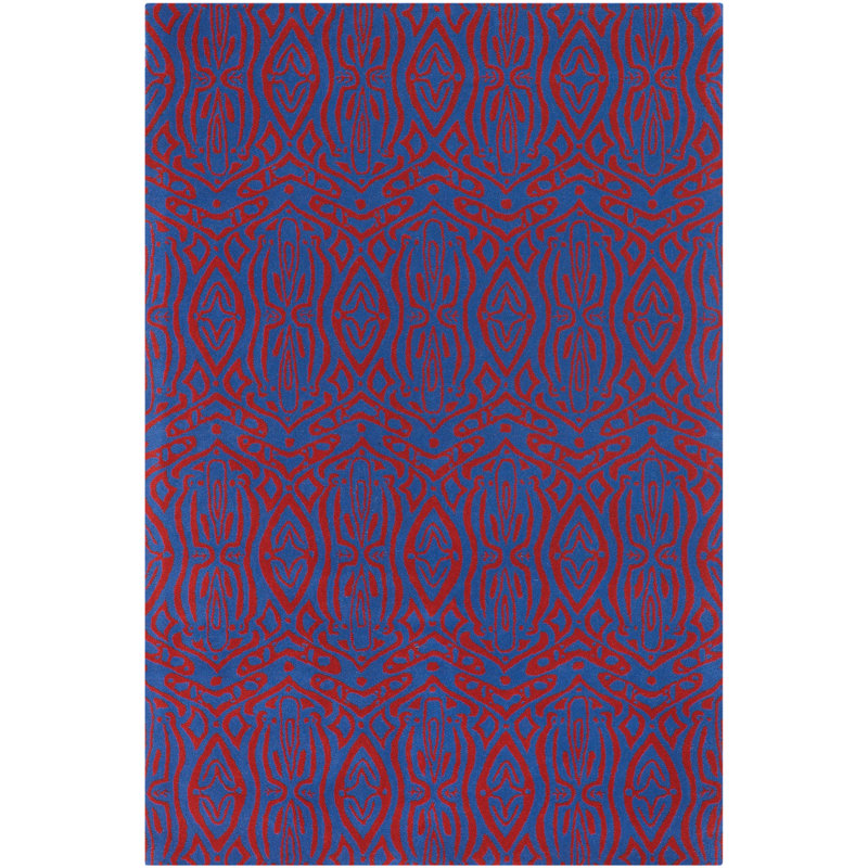 Tapis bleu / rouge en laine touffeté à la main Crawfordville, Rectangulaire 2 pi x 3 pi