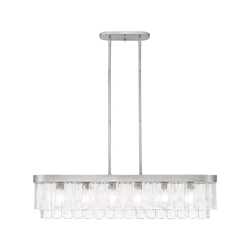 Luminaire suspendu linéaire 6 lumières avec verre d'eau martelé Hoisington, Argent péruvien