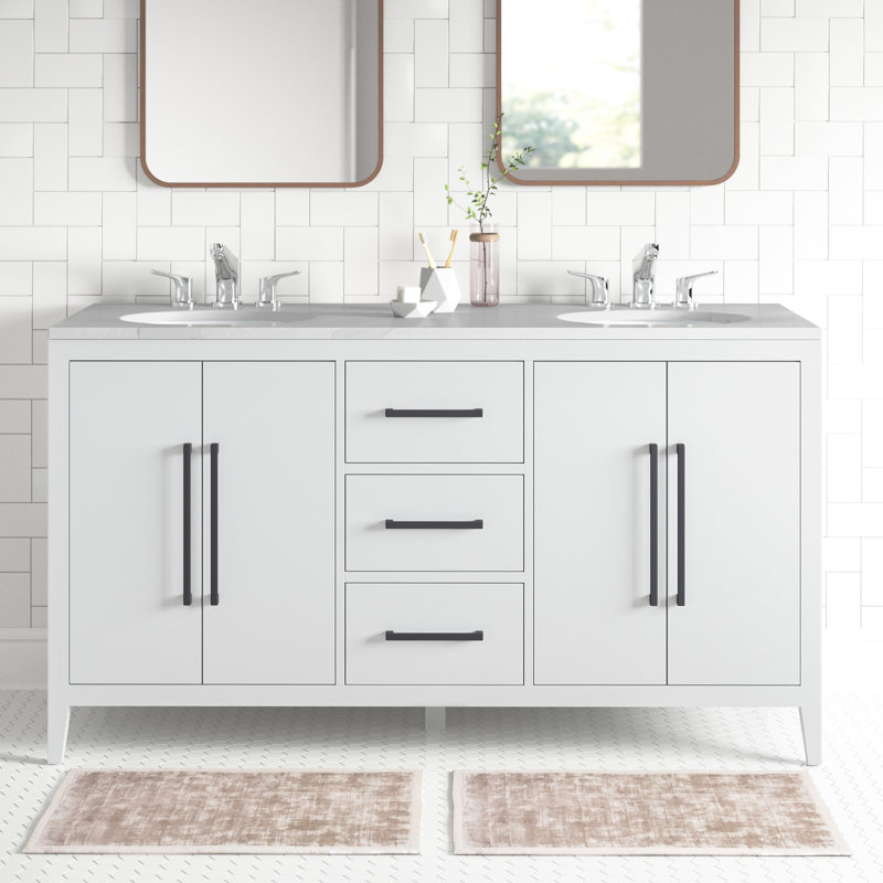 73 in. W x 22 in. D x 0.75 in. H Quartz Vanity Top in Snow White with White Basins 73 in. W x 22 in. D x 0.75 in. H Quartz Vanity Top in Snow White with White Basins