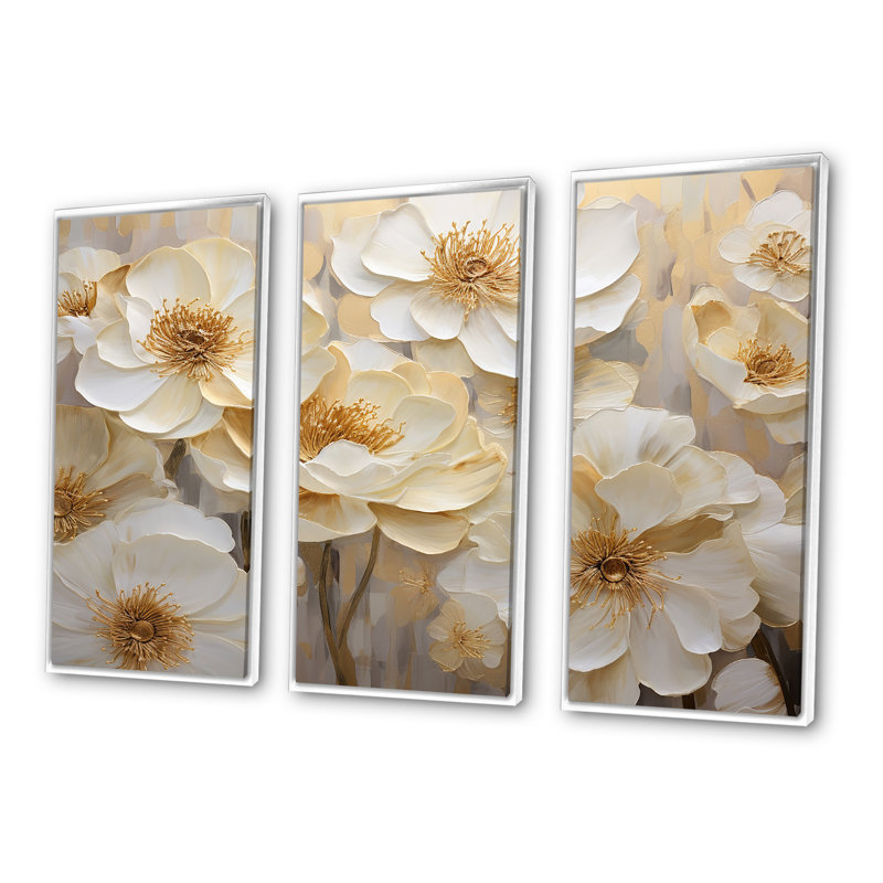 «Vivid Ranunculus Hues VI», ensemble d'art mural sur toile Ranunculus, Cadre flottant blanc, H 40 po x l 60 po x P 1 po