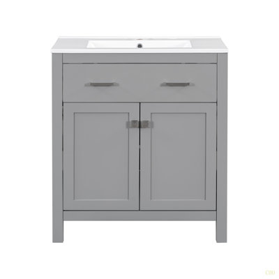 Meuble-lavabo de 30 po avec lavabo en céramique, armoire de salle de bain simple moderne avec 2 portes et une tablette, portes à fermeture douce