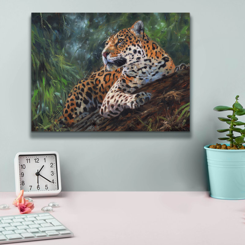 «Bungalow Rose» Jaguar In Tree2 par David Stribble, art mural sur toile, H 12 po x l 16 po x P 0,75 po