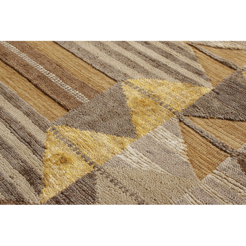 Scandinavian Hand Knotted Wool Geometric Area Rug, Rectangle 10' x 14'