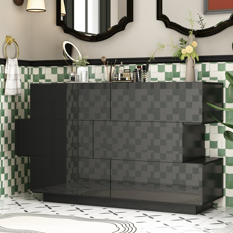 Commode 6 tiroirs Milland, Noir