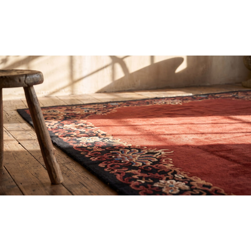 Tapis rectangulaire en laine noué à la main - Corail