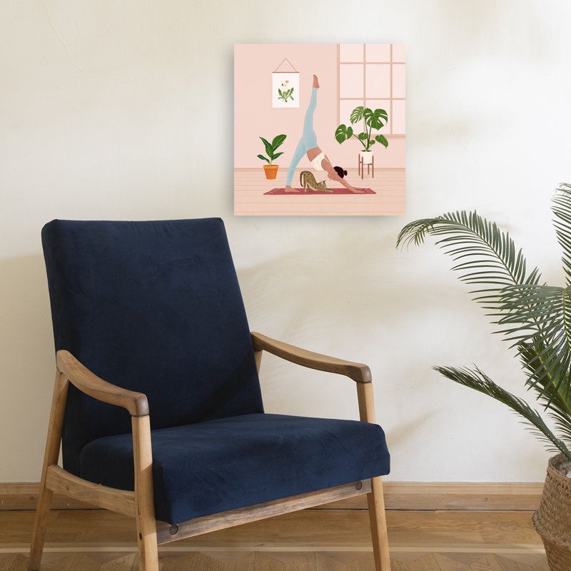 «Yoga with my cat», art mural moderne, 18" H x 18" W