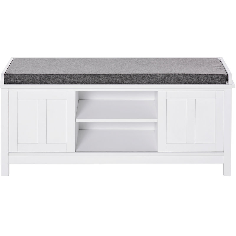 Entryway Shoe Bench, Storage Ottoman Bench With Adjustable Shelf, White