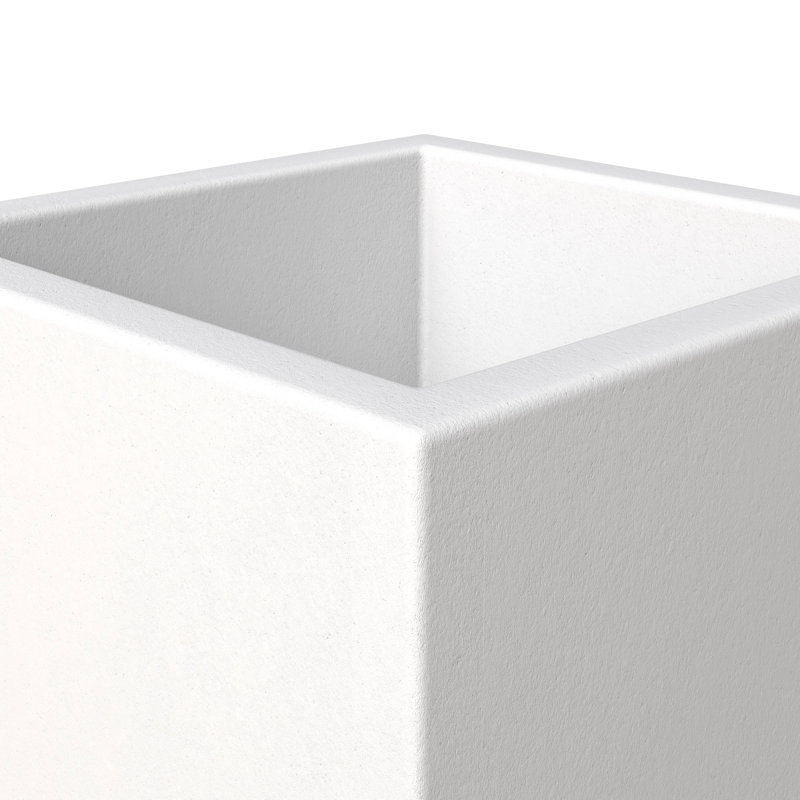 Urta Square Fiberstone Planter Modern Handmade MGO Clay Plant Pot with Drainage Holes for Indoor & Outdoor Use, White