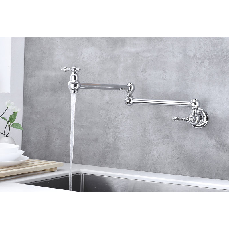 Wall Mounted Folding Pot Filler Tap, Arm For Smooth Operation, Double Handles To Control Water Volume, Corrosion, Brass Faucet Kitchen Faucet, Mount With Arm, Accurate Management, Corrosion Finish,