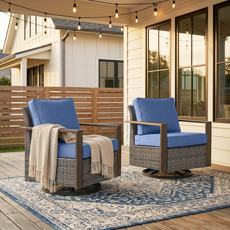 Fauteuil coulissant et pivotant en métal avec coussins Jushawn, Blue, Gris