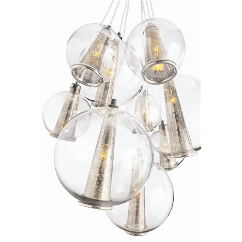 Laura Kirar 8 - Light Pendant, 51" H x 28" W x 28" D, Polished Nickel/Clear