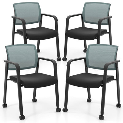 Conference Chairs Set Of 4 Stackable Office Guest Mesh Chair Waiting Room Wheels