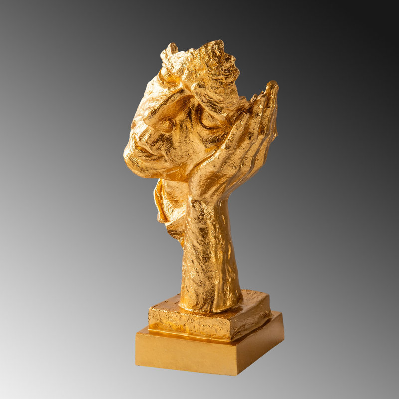 Hand-Painted Decorative Object, Gold Color, 6.3 x 13.0 x 5.5 inches | 100% Polyester Material | Unique Art Piece for Home Decor | Adds Elegance & Charm to Any Space, Perfect for Gift-Giving