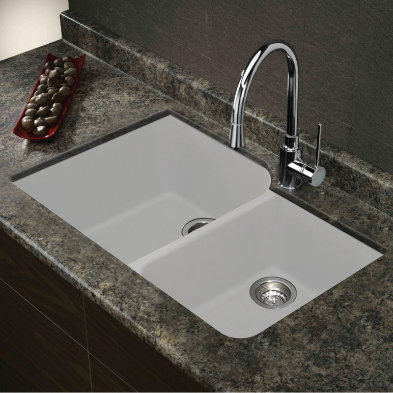 Radius 31.75'' L Double Bowl Kitchen Sink, White
