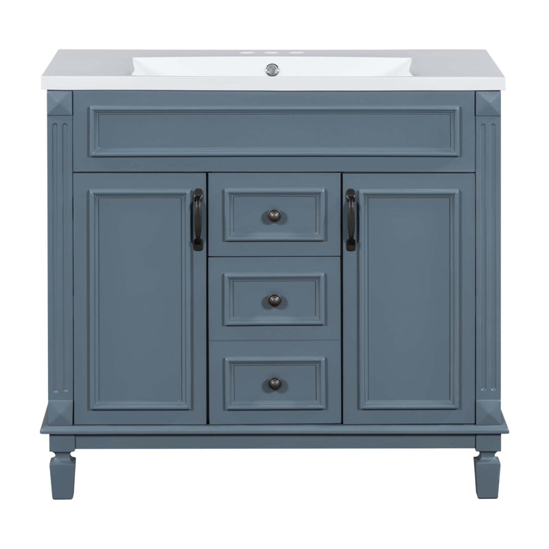Meuble-lavabo moderne 36 po avec lavabo supérieur, Bleu gris