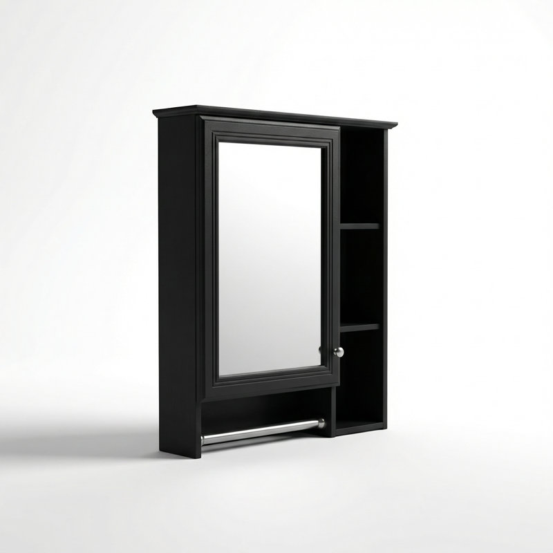 Wall Mounted Bathroom Mirror Cabinet with Adjustable Shelf and Integrated Towel Bar, Modern Storage Solution for Vanity Organization