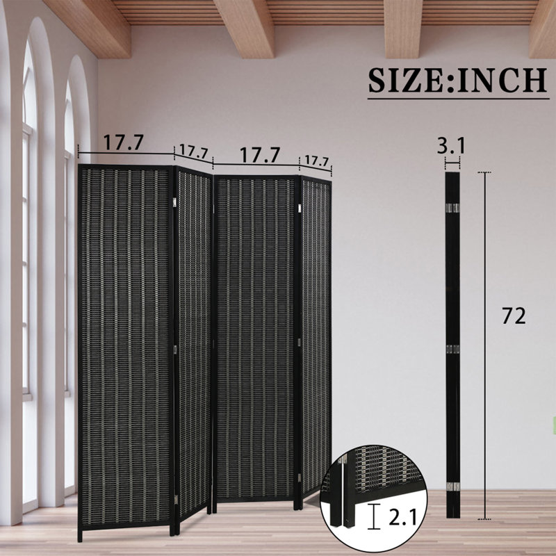 Paravent pliable à 4 panneaux l 78,8 "x H 72" Iciss, Noir / 4 panneaux