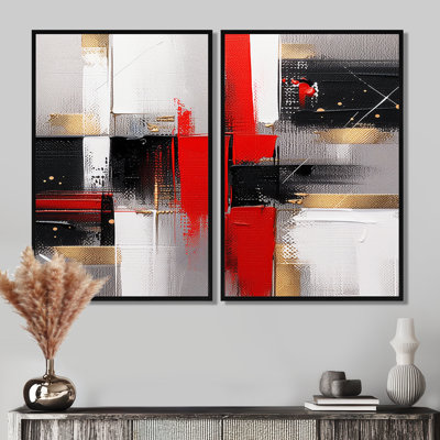 Red and Gold Cubic Abstract I - Cubism Framed Prints