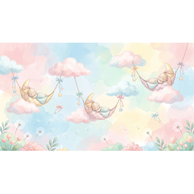 Nursery Wallpaper Pastel Sleeping Bunny Removable Wall Decor