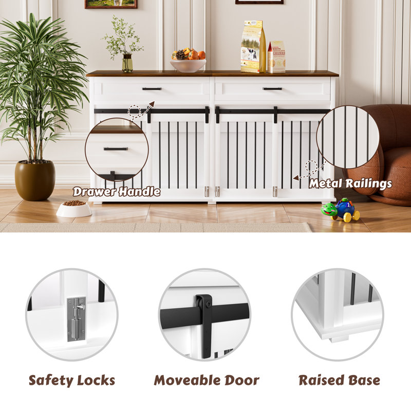 Large Dog Crate Furniture With 2 Drawers And Divider