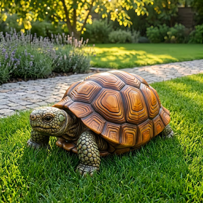 Tabouret de jardin réaliste de 18 po en forme de tortue, repose-pieds extérieur en résine résistant aux intempéries et statue pour patio et cour