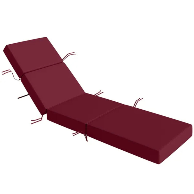 Red 4 Inch Thick Outdoor Chaise Lounge Cushion, 21 x 72 Inch Weather Resistant Patio Chair Pad with Fastening Ties