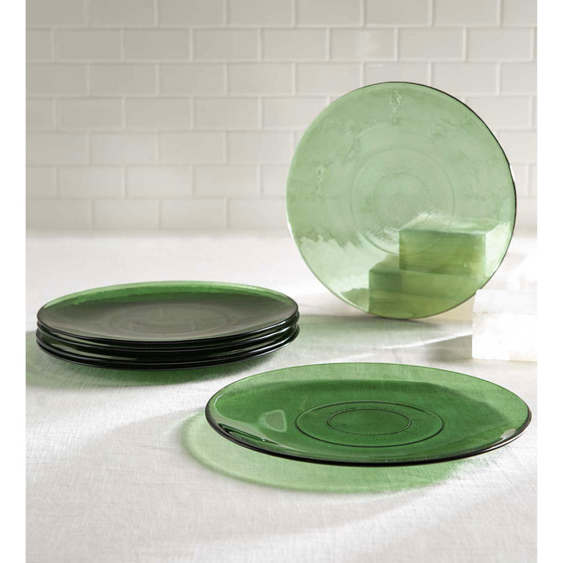 Recycled Glass Dinner Plates, Set Of 6, Green