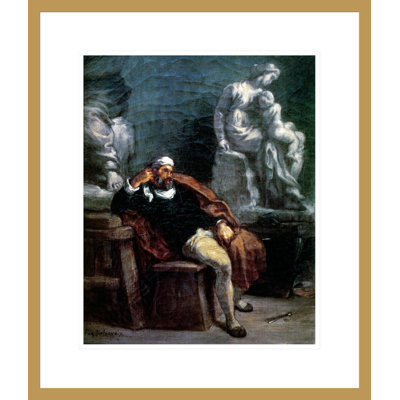 Michel-Ange (1475-1564) dans son atelier d'Eugène Delacroix, impression giclée encadrée