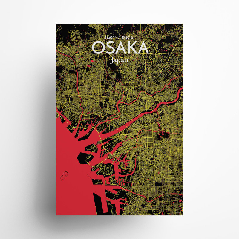 Osaka City Map in Contrast 1 Piece Wall Art, 36cm H x 24cm W x 0.05cm D