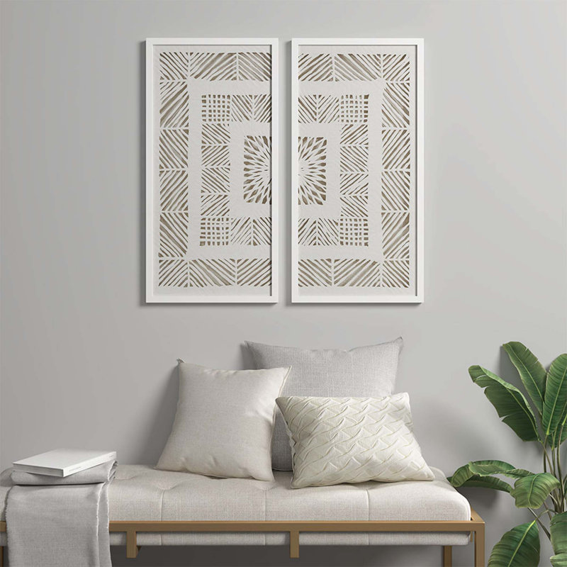 Framed Geometric Rice Paper Panel 2-Piece Shadowbox Wall Decor Set