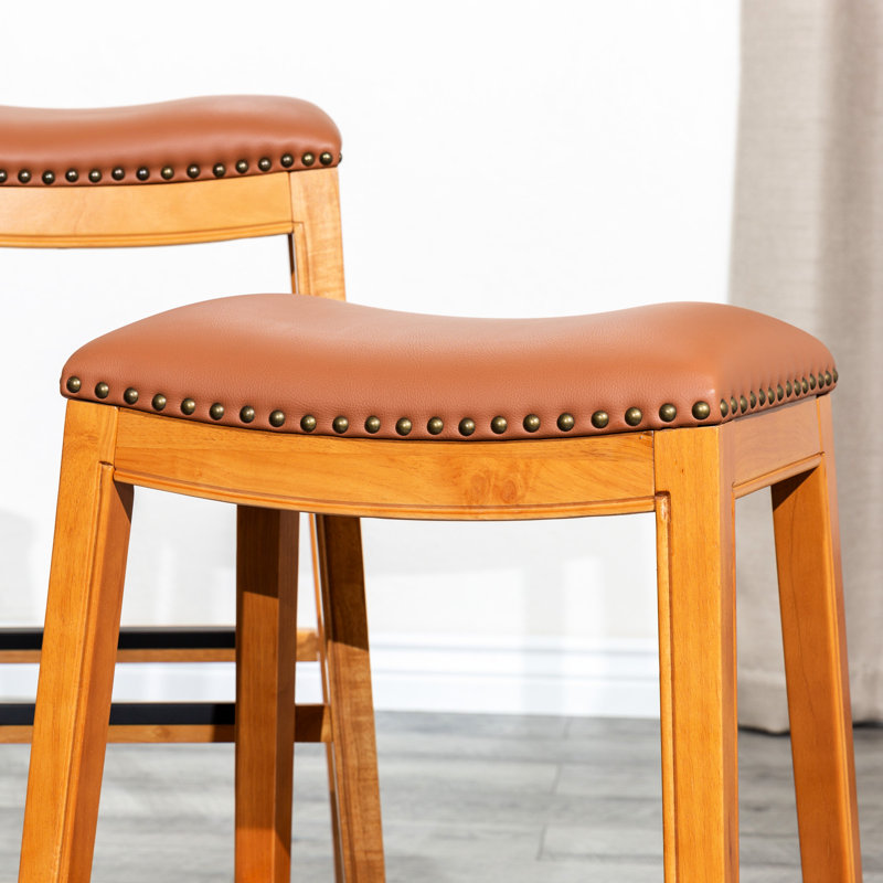 Tabouret de bar 30 po avec siège en cuir naturel Natural, Orange, Naturel