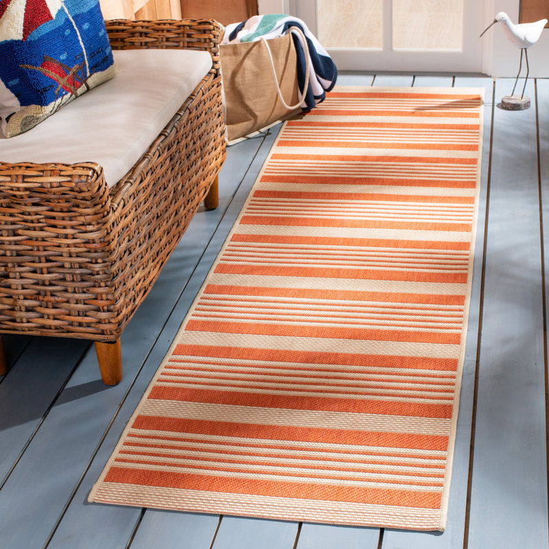 Arneshia Striped Terracotta/ Beige Indoor / Outdoor Area Indoor/Outdoor Area Rug, Runner 2'3" x 16'