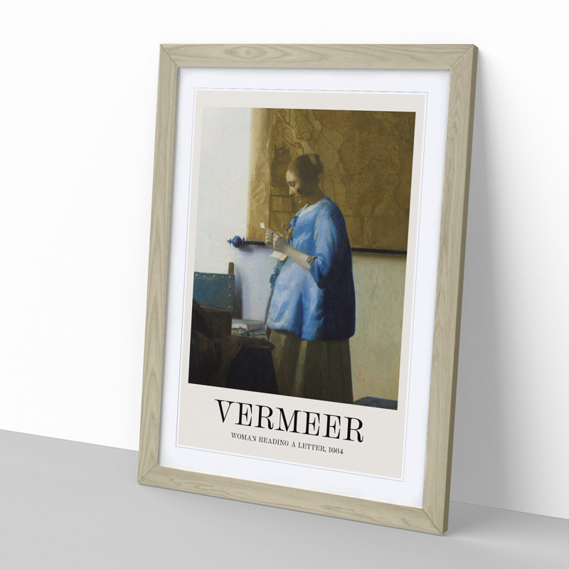 Woman Reading a Letter Print by Johannes Vermeer - Picture Frame Painting, Oak, 48cm H x 36cm W x 2cm D