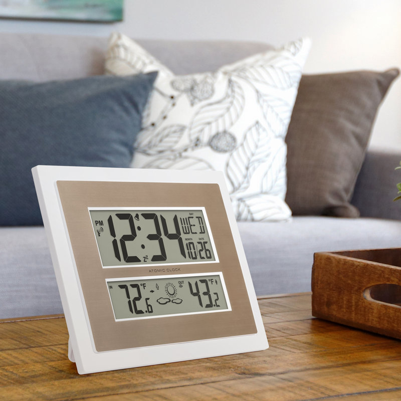 Atomic Digital Wall Clock with Temperature & Forecast in Black/Silver, White/Champagne