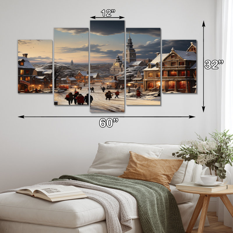 Winter Village Carnival IV - Reproduction d'art sur toile - 5 panneaux
