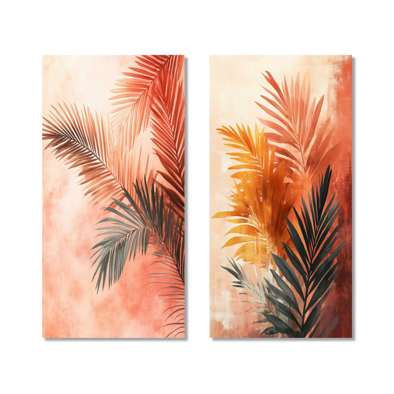 «Terracotta Palm Vibes I - Coastal Large», ensemble de 2 reproductions d'art mural en métal, 40" H x 40" W